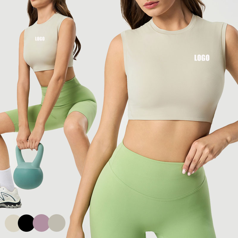 Women's Cropped Yoga Vest Top Naked Sensation Sleeveless Workout Shirt for Pilates Fitness Training Round Neck Athletic Tank