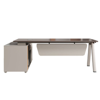Bureau de direction en verre industriel moderne en forme de L Bureau de direction ergonomique avec fonction de rangement extensible
