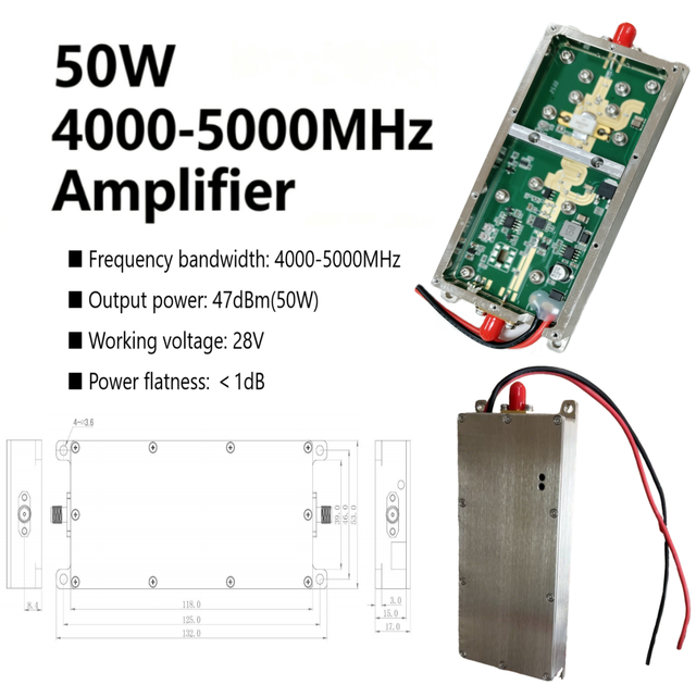 50W 4000-5000MHz RF Power Amplifiers 4000MHz 5000MHz 4GHz 5GHz 47dBm RF Signal Power Amplifier Module 28V Broadband PA Module