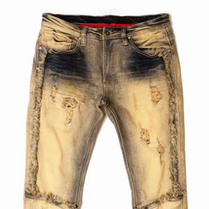 Jean en denim durable de haute qualité, design déchiré et réparé, coupe évasée, semi-empilé pour homme - Product Image 4