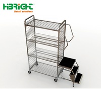 Chariot de manutention à plateaux en treillis métallique pour entrepôt et supermarché, avec échelle