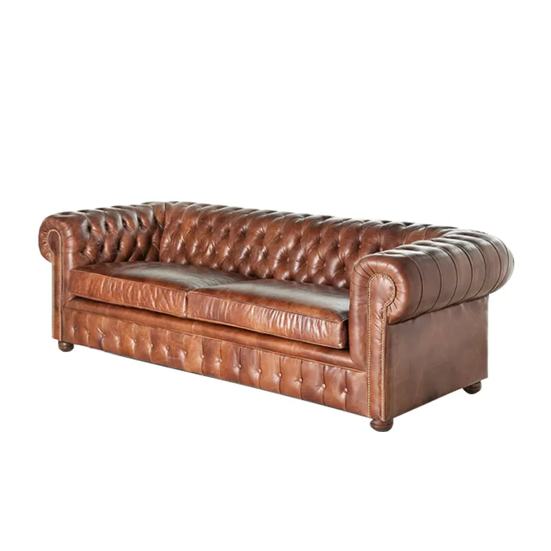 Unique design retro american style leather sofa living room furniture 3 seater chesterfield sofa