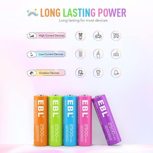 For EBL <b>Rechargeable</b> AA <b>Batteries</b> 2500mAh 1.2V Ni-MH Double <b>Battery</b> 10 Pack for Medical Use - Product Image 1