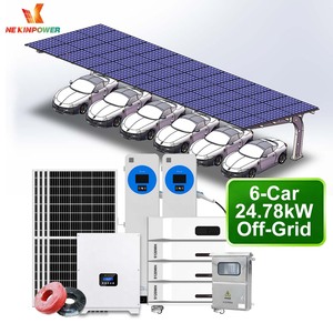 Système de carport solaire hors réseau pour 6 voitures, panneaux 24,78 kW, batterie 32 kWh pour une vie durable - Product Image 1
