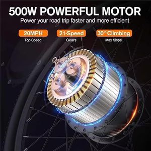 Vélo électrique adulte 27,5 pouces, VTT électrique, moteur 750W, batterie 48V 499,2Wh, frein à disque, jusqu'à 50 miles d'autonomie - Product Image 3