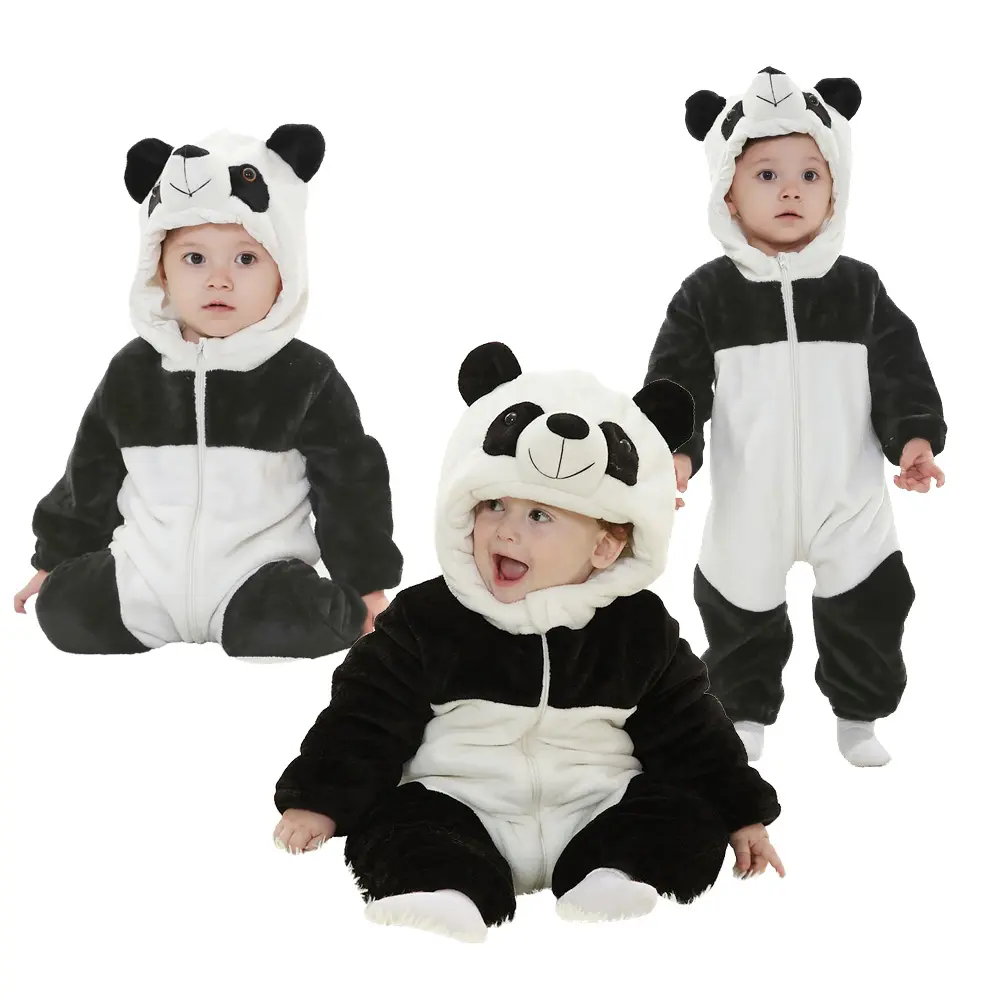 Wholesale Kids Panda Animal Jumpsuits Sets Cute Cartoon Winter Animal Baby Hooded Rompers Outfits