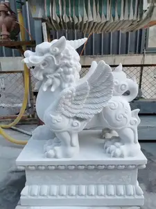 Açık hayvan taş el oyması beyaz mermer Pi xiu taş heykel feng shui taş heykel