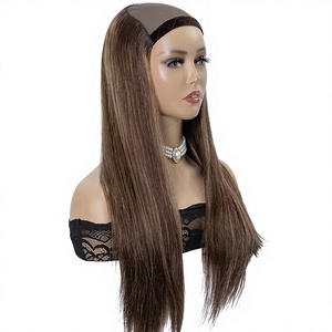 Perruque en cheveux humains bruns en U, densité 150%, cheveux humains vierges chinois lisses, vente en gros, perruque pré-coupée à couches <span class=keywords><strong>avec</strong></span> <span class=keywords><strong>bonnet</strong></span> - Product Image 1
