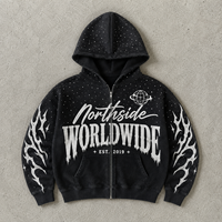 Sweat-shirt en coton épais pour homme, coupe oversize unisexe, avec fermeture éclair intégrale, imprimé, effet délavé, coupe décontractée, vente en gros