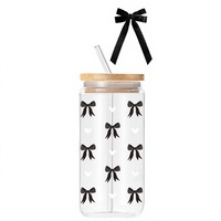 Grand Gobelet en Verre Grande Capacité avec Couvercle en Bambou et Paille – Tasse Transparente en Forme de Canette pour Boissons Quotidiennes à Domicile