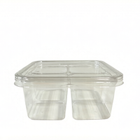 Boîte à clapet carrée en PET transparent, écologique, jetable et recyclable, à 4 compartiments, pour salade de fruits mélangés, sushis et emballages de snacks