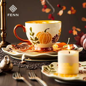 FENNクリエイティブハロウィーンをテーマにしたセラミックコーヒーマグパンプキンパターンスペックルパーソナライズギフトレトロミルク朝食コーヒーマグ - Product Image 4