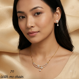 Pendientes de botón con colgante de media luna de latón chapado en rodio y circonita, y conjunto de joyería nupcial con mangalsutra indio para boda, venta al por mayor - Product Image 2