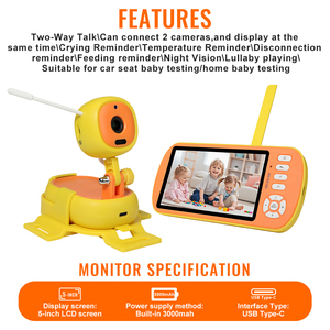<span class=keywords><strong>Caméra</strong></span> de surveillance pour bébé avec vision nocturne, alarme de pleurs, rappel d'alimentation, communication bidirectionnelle, alarme de pleurs pour voiture et surveillance multi-pièces - Product Image 3