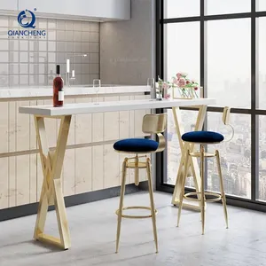 QIANCHENG custom bar stool 24" barstool retro design dining counter depth kitchen counter height gold bar stool chair and table