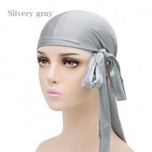 Durag en satin de polyester brillant avec longues sangles, logo personnalisé, pour hommes et femmes, turban de luxe, bonnet pour les vendeurs en extérieur - Product Image 4