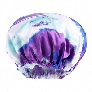 Bonnet de douche réutilisable pour femmes, réglable, double couche, en EVA satiné, imperméable, pour la baignade, la plage, les occasions décontractées - Product Image 5