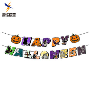 Bannière décorative pour fête à thème Halloween, toile de fond murale, vente en gros, design coloré, lettres Happy Halloween, bannière plate - Product Image 6