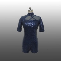 Costumes de danse OEM pour filles, manches courtes, paillettes, vêtements de danse d'entraînement, col montant, costumes de gymnastique, justaucorps, combinaison de ballet, unitard