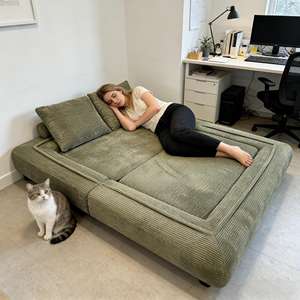 Canapé-lit fermé avec oreiller réglable, résistant aux rayures, en velours côtelé olive foncé, canapé compressé, immersion relaxante, repos parent-enfant, repos pour animaux de compagnie - Product Image 2
