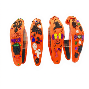 Diademas con diseño de fantasma espeluznante de Halloween para niñas, diademas con cuentas de cristal de semilla de tela exclusivas a la moda para el día de Halloween - Product Image 1