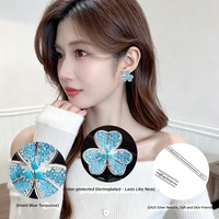 Boucles d'oreilles clous en forme de fleur turquoise bleue, motif cygne délicat en cuivre, bijoux pour femmes