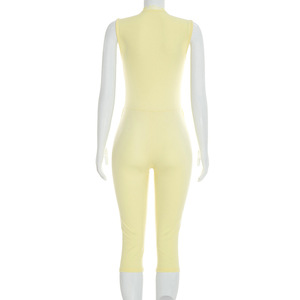 Viviblook J26JP059 Combinaison d'été pour femme, col en dentelle, boutons sur le devant, fente sans manches, combinaison mi-longue - Product Image 4