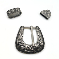 Set Gesper Pin Logam Perak Retro Langming 21mm Motif Daun Bunga Aksesoris Sabuk Kostum Kuno