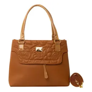 Bolso de mano para mujer Fana Amelia M3739 de piel de camello acolchado con decoración de plumas y perlas, tres asas, estilo casual moderno - Product Image 3