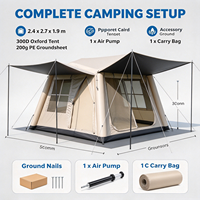 Support de colonne en PVC robuste, auvent double aile en Oxford 300D noir enduit, installation rapide, tente gonflable de luxe pour glamping