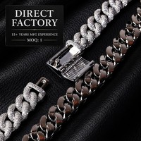 Chaîne cubaine 14 mm micro-pavée de zircons cubiques sertis clos, bijoux hip-hop glacés unisexe, directement de l'usine, style Miami Cuban Link