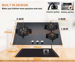 Cooking Appliances 3 Burner Cooktops Gas <b>Stove</b> 8mm Thickness Tempered Glass Built in Gas - Product Image 5