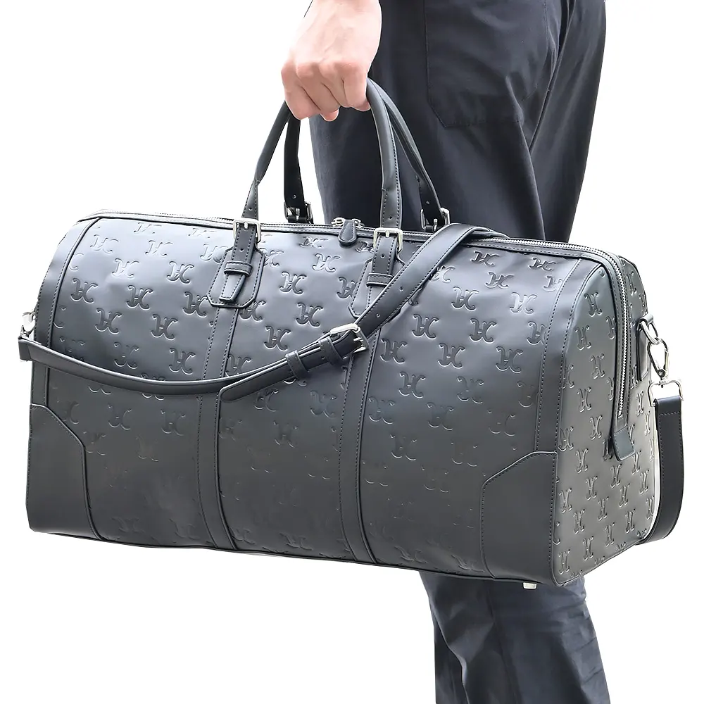 Bolso de equipaje de PU de alta capacidad, bolsa de viaje duradera, bolsa de almacenamiento de lona de cuero con logotipo en relieve personalizado