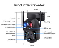 Caméra solaire 4G SIM/WIFI 15XZOOM trois objectifs, alarme rouge/bleue, projecteur, suivi automatique des personnes, caméra PTZ solaire extérieure à batterie