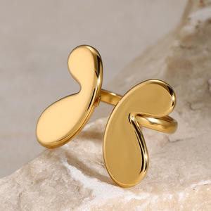 Wholesale European American Stainless Steel Natural Stone High-grade Ins <strong>Bow</strong> <strong>Ring</strong> Gold-color Plating Women's Daily Wear <strong>Rings</strong> - Product Image 3