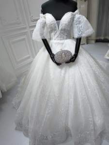 S0490G Nuevas mangas de burbuja de Venta caliente Son bollos de correa delgada Falda abullonada de gran tamaño Vestidos de novia de alto nivel - Product Image 3