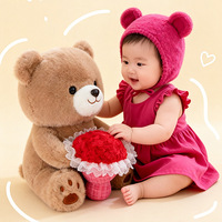Valentijnsdag Teddybeer Pluche Speelgoed met Bloemboeket Schattig Knuffeldier Pop voor Cadeauwinkel Groothandel Detailhandel Presentatie Verkoop