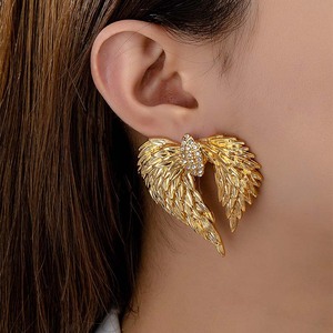 Orecchini pendenti in lega per donna 5 cm oro placcato angelo cristalli eleganti penzoloni <span class=keywords><strong>di</strong></span> <span class=keywords><strong>piume</strong></span> per feste <span class=keywords><strong>di</strong></span> lusso occasioni da sposa - Product Image 5