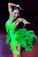Robe de danse latine Vennystyle sur mesure en spandex/coton avec strass, franges en plumes, pour ballroom, rumba, cha-cha, samba, performance de cowboy
