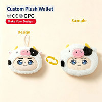 Porte-monnaie en peluche personnalisé, design mignon de vache kawaii, mini pochette zippée en peluche douce pour cadeaux promotionnels