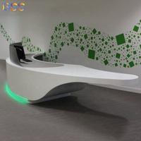 Bureau de réception en forme de L à vendre, bureau de réception au Design moderne sur mesure avec lumière Led blanche Corian pour bureau