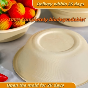 Tùy chỉnh 32 oz dùng một lần Bát compostable bã mía sợi với tre và PLA tròn/hình bầu dục với nắp đậy cho cắm trại - Product Image 3