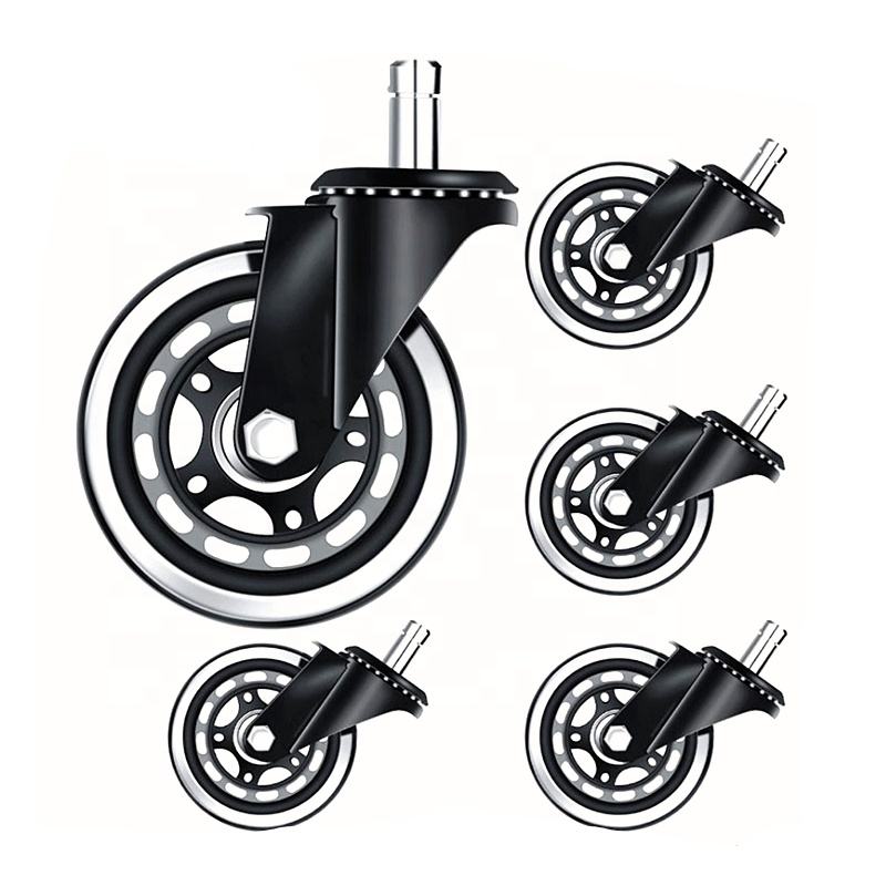 Gumi 3 Inch Swivel Silent PU Casters Black Transparent Office Chair Plastic Roller Furniture Replacement Soft Rollers for Office