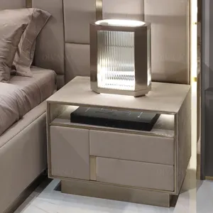Çağdaş metal aynalı deri yatak odası mobilyası minimalizm tarzı lüks gece standı