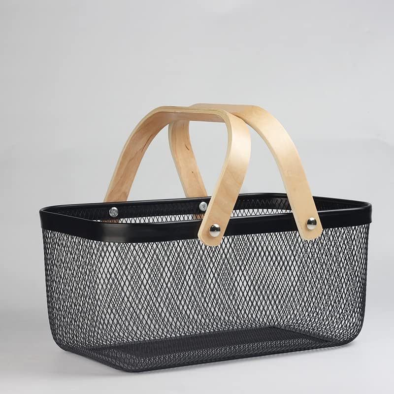 Home Kitchen Picnic Food Fruit Vegetables Sundries Rectangle Metal Basket Mesh Storage Basket With Handle · image 2