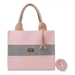 Bolso Tote de Cuero Rosa para Mujer, Marca Fana, con Diseño a Rayas, Estilo Bandolera, para Fiestas - Product Image 3