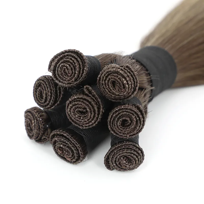Hot Selling Extension Hair Double Drawn Salt And Pepper Hair Weft Human Dark Brown Color Luxury Weft Hair Extensions Hand Tied