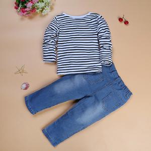 Vêtements pour enfants en gros, t-shirt rayé à manches longues pour bébé, ensemble de vêtements pour enfants, jeans pour filles - Product Image 2