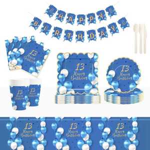 DAMAI Artículos para Fiesta de 13 Años, Platos y Servilletas Azules y Dorados para Fiesta de 13 Años, Decoraciones y Recuerdos para Niños - Product Image 1