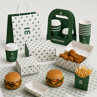 Boîte en papier jetable personnalisée avec logo pour emballage alimentaire de cheeseburger, poulet frit et frites, pour marques de restauration rapide et décontractée